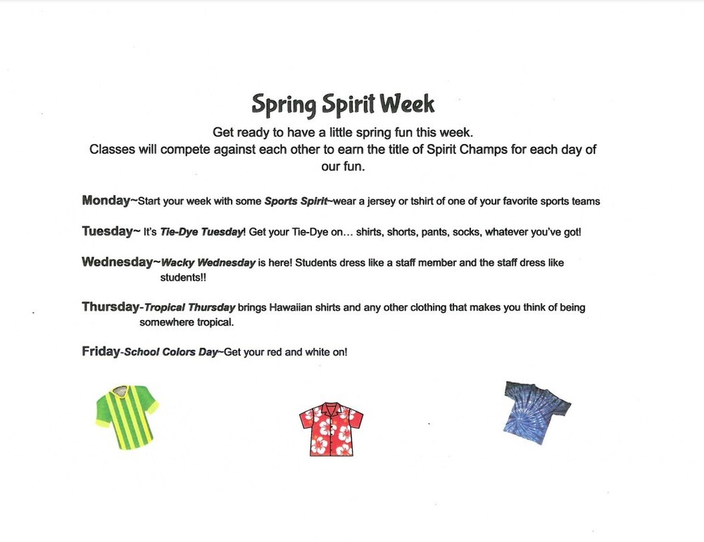 Spring Spirit Week with pictures of tshirts